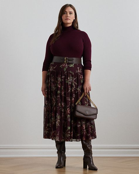 Refreshed with the season’s painterly floral motif, this A-line skirt is designed with a tiered construction and crinkle georgette for effortless movement with each step. Sweatpants And Sweater, Crinkle Skirt, Painterly Floral, Midi Skirt Outfit, Church Dresses, Fall Outfits For Work, Skirt Outfit, Work Looks, Feminine Outfit