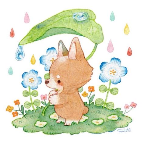 Leaf Umbrella, Cute Kawaii Drawings, Kawaii Animals, Cute Little Drawings, Cute Animal Drawings, Kawaii Drawings, Kawaii Art, Cute Doodles, A Drawing