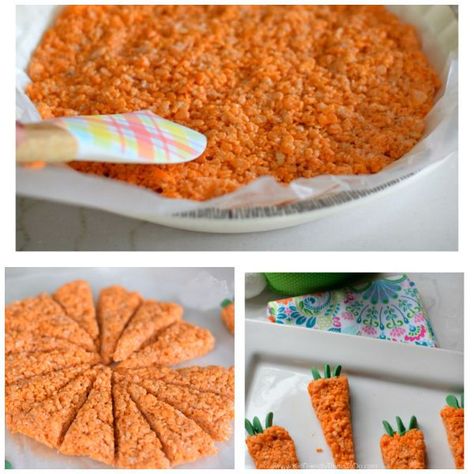 carrot shaped Easter Rice Krispies Treats Carrot Rice Krispie Treats, Rice Krispie Treat Shapes, Easter Rice Krispies, Carrot Rice, Easter Rice Krispie Treats, Fun Easter Treats, Rice Krispies Treats, Krispies Treats, Easter Carrots