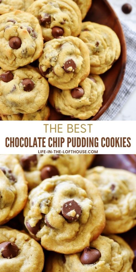 Vanilla Pudding Chocolate Chip Cookies Recipes, Desserts With Milk Chocolate Chips, Chocolate Yummy Dessert, Vanilla Pudding Mix Cookies, White Chocolate Pudding Cookies, Dessert Using Vanilla Pudding, Choc Chip Cookies With Pudding, Choc Chip Pudding Cookies, Chocolate Chip With Vanilla Pudding