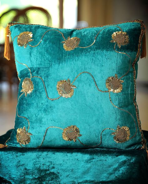 Turquoise Design, Turquoise Cushions, Cushion Embroidery, Cushion Cover Designs, Designer Dog Clothes, Pet Boutique, Designer Dog, Shades Of Turquoise, Aqua Turquoise