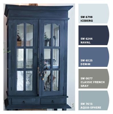 Denim Sherwin Williams, Sherwin Williams Denim, Blue Hutch Makeover, Home Bar Ideas, Colorful Kitchen Decor, Painted Furniture Colors, Blue Furniture, Furniture Renovation, Refurbished Furniture