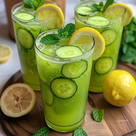 🥒 Fresh Cucumber Lemonade - Refresh your day with this zesty, hydrating twist! 🍋💧 🍴 Fresh Cucumber Lemonade 🛒 Ingredients: Cucumbers: 2, large Lemons: 3, juiced Water: 4 cups Sugar: 1/2 cup Mint: for garnish 👩‍🍳 Instructions: Blend: Puree cucumbers and strain. Mix: Combine cucumber juice, lemon juice, water, and sugar. Chill: Refrigerate and serve with mint. 🌟 Refresh and rejuvenate with a glass of Fresh Cucumber Lemonade, the perfect companion for sunny days! #RefreshinglyCrisp #SummerSips Cucumber Lemonade, Lemon Juice Water, Fresh Cucumber, Instagram Recipes, Cucumber Juice, Coffee Logo, Trending Recipes, Indian Desserts, Instagram Worthy