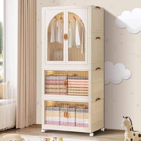 EHAMILY Portable Kids Closet Children's Wardrobe Collapsible Plastic Baby Clothes Large Cabinet Bedroom Nursery Armoire Quick Install Toddler Dresser with Hanging Rod and Door,White Clothes Cabinet Bedroom, Stand Up Closet, Toddler Dresser, Nursery Armoire, Dresser Closet, Quilted Toys, Girl Dresser, Messy Closet, Clothes Cabinet