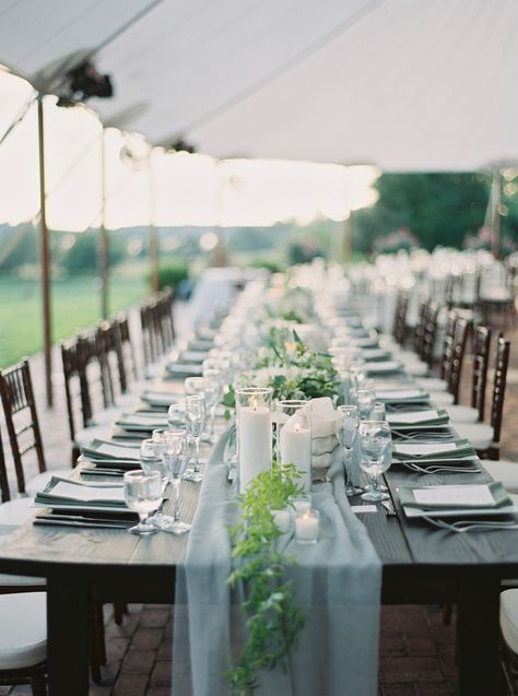 Blue Chiffon Table Runner, Chestertown Maryland, Chiffon Table Runner, Dinner Centerpieces, Wedding Candles Table, Blue Table Runner, Tent Reception, Table Runners Wedding, Organic Wedding