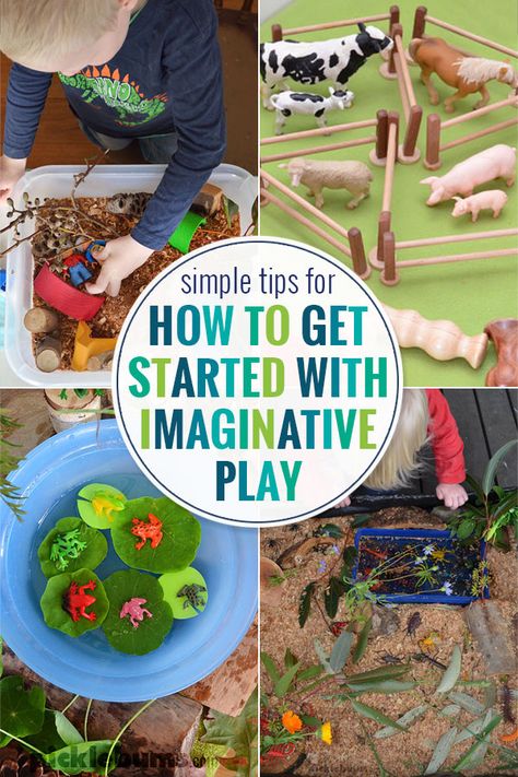 Simple tips and ideas for getting started with imaginative play Structured Play Ideas, Imaginative Play Ideas Preschool, Purposeful Play Preschool, Imagination Activities For Kids, Imaginary Play Preschool, Independent Play For Toddlers, Structured Outdoor Play Activities, Imaginative Play Ideas, Play Ideas For Toddlers