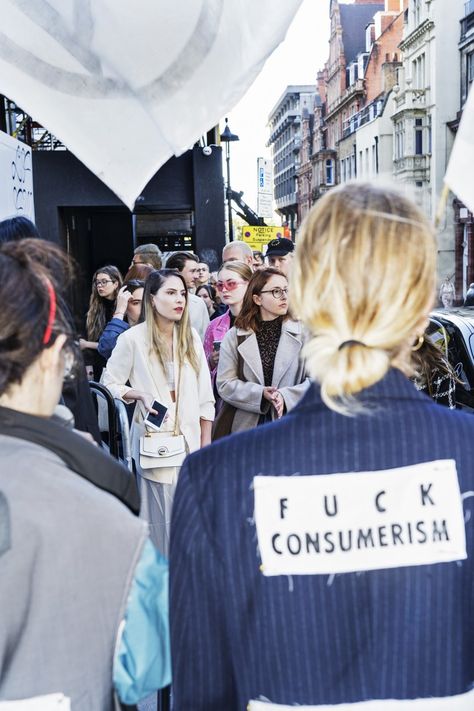 Protest Signs Climate, Fast Fashion Protest, Fast Fashion Photography, Consumerism Fashion, Fast Fashion Art, Fashion Protest, Protest Fashion, Climate Protest, Over Consumption