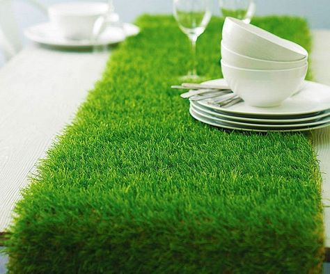 Add some flair to your dining room by bringing the outside in using this faux grass table runner. This artificial turf runner sports a vibrant green hue great for providing a rustic touch to your home and is available in three different sizes. Wimbledon Party, Tennis Birthday, Faux Grass, Fake Grass, Grass Wedding, Cafe Ideas, Table Runners Wedding, Derby Party, Artificial Turf