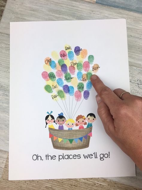 Up House Fingerprint Balloons, Thank You Gifts From Students, Fingerprint Balloon Card, Teacher Appreciation Fingerprint Art, Hot Air Balloon Fingerprint Art, Thank You Projects From Students, Fingerprint Art For Teacher, Handmade Teacher Gifts End Of Year, Fingerprint Gift Ideas