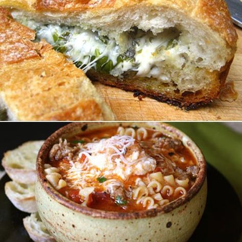 That's Amore! Soup And Sandwich Combos, Bread With Herbs, Sandwich Combos, Rooms For Kids, Soup And Salad Combo, Cheesy Bread, Lasagna Soup, Soup And Sandwich, Homemade Soup