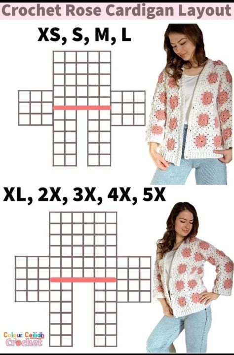 Cardigan Layout, Flower Granny Squares, Pola Sweater, Crochet Granny Square Cardigan, Lidia Crochet Tricot, Crochet Waffle Stitch, Granny Square Cardigan, Crochet Jacket Pattern, Square Cardigan