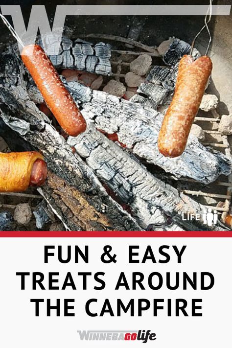 Searching for fun and easy treats to cook around the campfire? While enjoying the great outdoors, why not cook outside too? These campfire recipes are the perfect snack or dessert for your camping trip. Who doesn't love nachos, crescent dogs, or banana boats? With very little equipment, you can make a delicious meal or sweet treats for your family and friends. The campfire is calling your name! #WinnebagoLife #CampFireFood #Camping #RVLife #CampfireTreats Campfire Appetizers Fire Pits, Crescent Dogs, Campfire Foods, Campfire Snacks, Banana Boats, Campfire Recipes, Campfire Desserts, Camping Snacks, Hiking Snacks