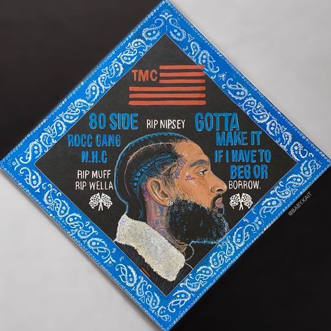 Nipsey Hustle inspired graduation cap topper Nipsey Hussle Graduation Cap, Custom Graduation Caps, College Graduation Cap Decoration, Choosing Me, Business Notes, Rapper Art, Cap Decoration, Nipsey Hussle, Graduation Cap Toppers