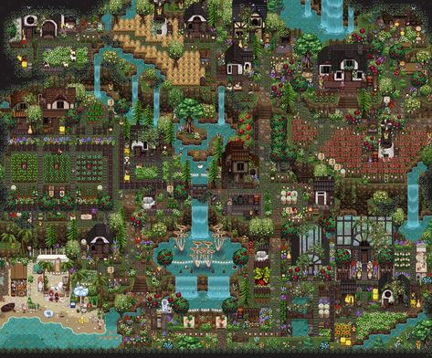 Stardew Valley Cottagecore Farm, Stardew Farm, Valley Aesthetic, Terraria House Ideas, Terraria House, Cottagecore Farm, Mod Aesthetic, Stardew Farms, Stardew Valley Layout