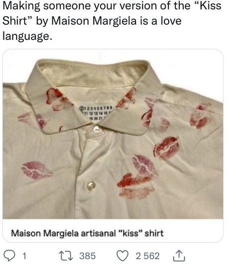 Maison Margiela Kiss Shirt, Kiss Shirt Outfit, Margiela Kiss Shirt, Redo Clothes, Lovecore Aesthetic, Presents For Boys, Russian Roulette, Bf Gifts, Creative Gifts For Boyfriend