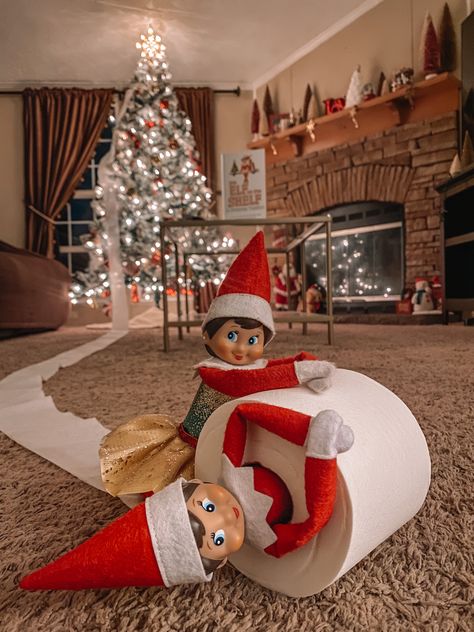 Elf Ideas Christmas Tree, 2 Elf On The Shelf Ideas Easy, Elf On The Self With 2 Elfs, Elf Antics Funny, Toilet Paper Elf Ideas, Elf On The Self Christmas Tree, Where To Put Your Elf On The Shelf, Elf On The Shelf Ideas 2 Elfs, Elf On Tree Ideas