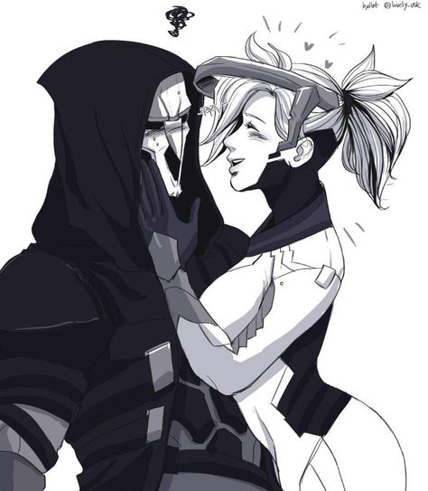 Hello. Reaper X Mercy, Overwatch Reaper, Overwatch Comic, Mercy Overwatch, Overwatch Fan Art, Overwatch 2, Cartoon Games, Funny Comics, Overwatch