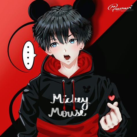 Mickey Mouse Human Version, Mickey Mouse Fanart Human, Boy Character Names, Anime Boy Character, Mickey Mouse Anime, Anime Kid, Mickey Mouse Characters, My Childhood Friend, Tom Y Jerry