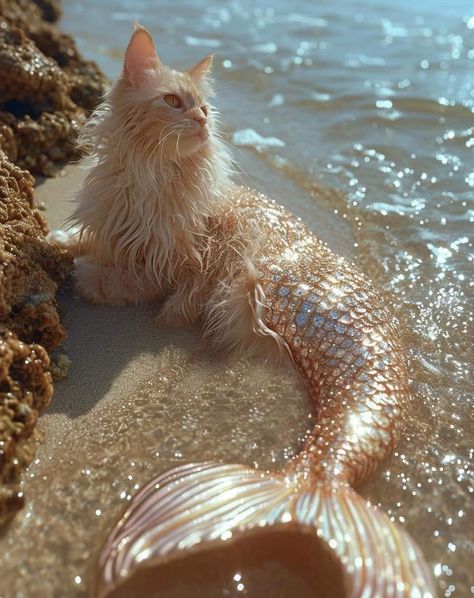 Mermaid Cat, Mermaid Pictures, Söt Katt, Cute Fantasy Creatures, Mermaid Art, A Mermaid, Mermaid Tail, Crazy Cat Lady, Cat Photo