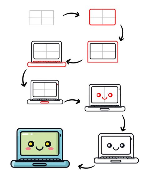 Easy cute laptop How To Make Your Laptop Cute, Laptop Drawing Easy, Laptop Doodle, Laptop Drawing, Minecraft Drawings, Fruits Drawing, Easy Drawings For Kids, Halloween Drawings, Anime Animals