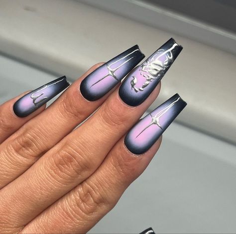 Aura Chrome Nails, Black Aura Nails, Scorpio Nails, Sweet 16 Nails, Purple And Pink Nails, 16 Nails, Acrylic Nail Designs Classy, Light Purple Nails, Nail Picking