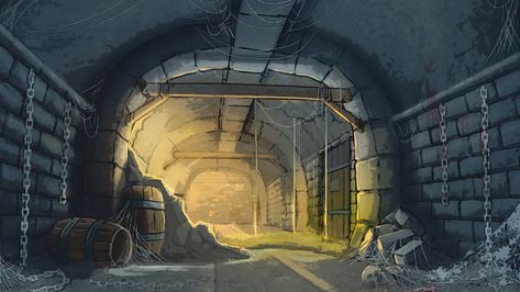 Dungeon Corridor, Taryn Meixner on ArtStation at https://www.artstation.com/artwork/aZWD2 Dungeon Background Art, Dungeon Corridor, Dungeon Concept Art, Dungeon Interior, Dungeon Design, 3d Concept Art, Concept Art Environment, Graveyard Book, Concept Painting