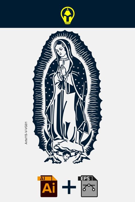 VECTOR VIRGEN DE GUADALUPE. Archivos comprimidos: 1 Archivos Descomprimido: 1AI|1EPS Formato Archivo: AI | COREL DRAW Tamaño de Archivos: 2 MB Formato Compresión: Winrar Cricut Svg, Cricut, Design