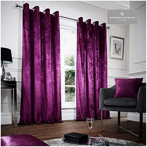 Crushed Velvet Thermal Curtains, Super Soft Thermal Insulated Ring Top Eyelet Solid 2 Window Drapes, 66" x 90", Aubergine : Amazon.co.uk: Home & Kitchen Color Uva, Charcoal Curtains, Curtains Uk, Extra Long Curtains, Bedroom Colour, Eyelet Curtains, Stylish Curtains, Types Of Curtains, Insulated Curtains