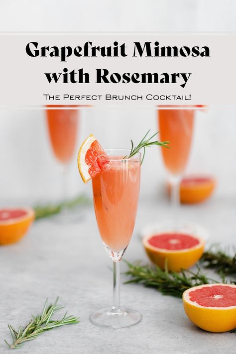 Grapefruit Mimosa with Rosemary - a fun fancy twist on your usual mimosa cocktail. Incredibly easy to make and so good! Grapefruit is a great fruit to serve as a starter at breakfast or brunch and it goes really well with rosemary. Use non-alcoholic prosecco or kombucha if you wish to avoid the alcohol! #mimosa Coconut Sugar Recipes, Grapefruit Mimosa, Broiled Grapefruit, Pomegranate Margarita, Mimosa Cocktail, Pink Mimosa, Canned Juice, Famous Cocktails, Mimosa Recipe