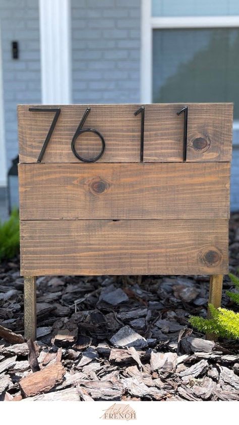 Gray Wood Stain, Wood Address Sign, Diy Address Sign, Building A Wooden House, Modern Traditional Home, Wood Conditioner, Grey Stained Wood, Outdoor Wood Projects, Address Numbers