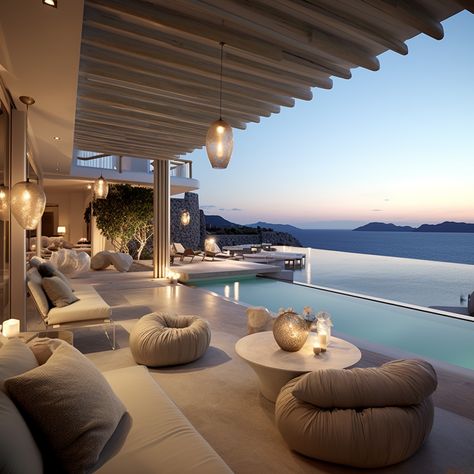 Mykonos Villas Luxury Interior, Luxury Villa Aesthetic, Villa In Mexico, Mykonos Hotel Luxury, Luxury Greek Villa, Greece Luxury Hotel, Greece Mansion, Greece Hotels Luxury, Luxury Hotel Pool