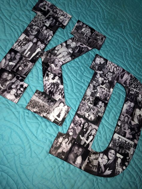 DIY picture collage Kappa Delta letters! Modge podge black and white photos all over wooden letters Diy Picture Collage, Fun Letters, Wooden Letters Decorated, Kappa Delta Sorority, Dorm Diy, Sorority Letters, Collage Diy, Picture Letters, Modge Podge