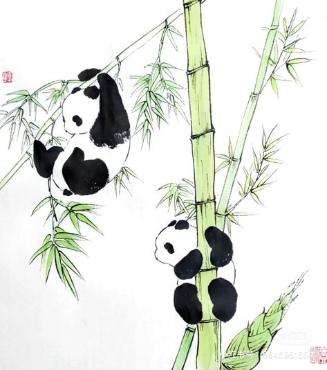 Panda And Bamboo Drawing, Panda With Bamboo Drawing, Panda Backdrop, Panda On Tree, Panda On Bamboo, Panda Sketch, Panda With Bamboo, Panda Bear Art, Bamboo Drawing