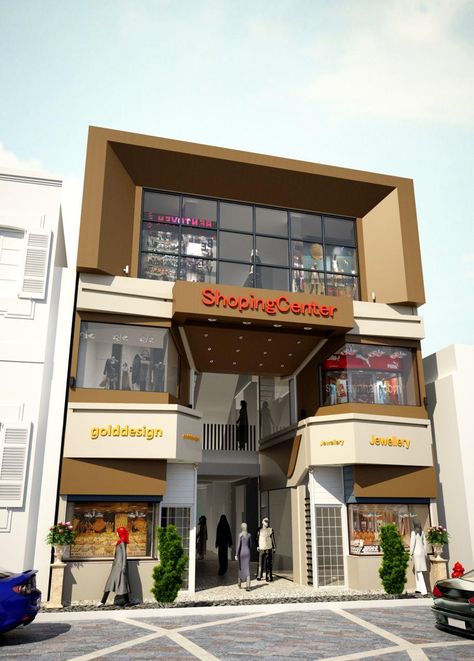 Shoping Complex Design, Shopping Complex Design Architecture, Mini Mall Design, 2 Storey Commercial Building Design, Shopping Mall Design Exterior, 20x30 House Plans, Building Front Designs, Shopping Mall Design, Building Design Plan