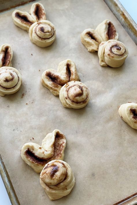 Bunny Shaped Cinnamon Rolls - That Bread Lady Easter Cinnamon Rolls Bunnies, Shaped Cinnamon Rolls, Bunny Cinnamon Rolls, Church Table, Fun Easter Treats, Strawberry Cream Cheese Frosting, Cinnamon Roll Dough, How To Roll, Yeast Rolls