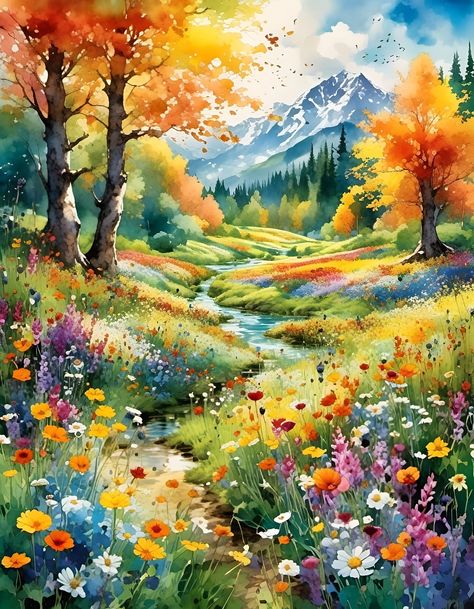 Download free HD stock image of Ai Generated Meadow Paint By Number For Adults, Flower Paint, Canvas Oil Painting, Dreamy Landscapes, Flower Landscape, Art Gallery Wallpaper, Meadow Flowers, Rare Flowers, Paint By Numbers