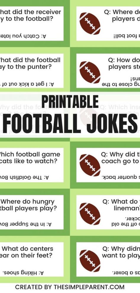 30 Funny Football Jokes for Kids • The Simple Parent Lunch Jokes For Kids Funny, Football Jokes For Kids, Kid Jokes Funny Hilarious, Kids Jokes Funny Hilarious, Kid Jokes Funny, Funny Kid Jokes, Football Puns, Kids Jokes Funny, Funny Football Quotes