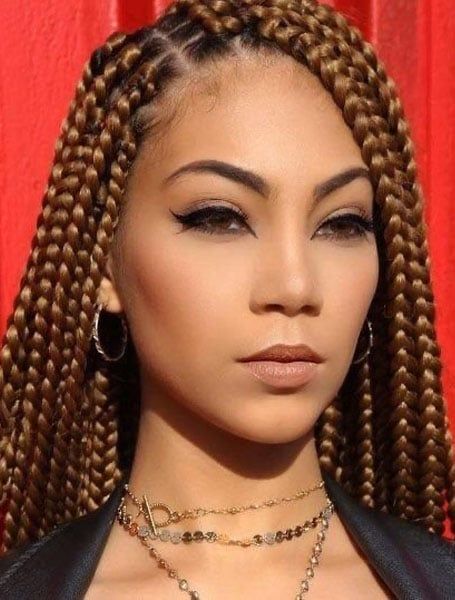 50 Coolest Box Braids Hairstyles for Women in 2022 - The Trend Spotter 12 Inch Box Braids Hairstyles, Picaboo Box Braids, African American Box Braids, Large Box Braids Styles With Color, Knotted Box Braids Hairstyles, Ginger Copper Box Braids, Brown Hair Box Braids, Medium Plaits Box Braids, Box Braids On Latinas