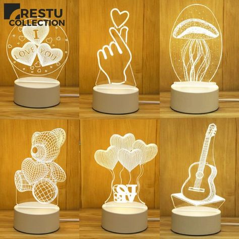 Diy Laser Engraver, Laser Cut Lamps, Wood Laser Ideas, Childrens Night Light, Lampe Diy, Laser Cut Wood Crafts, Laser Engraved Ideas, 3d Night Light, Laser Art