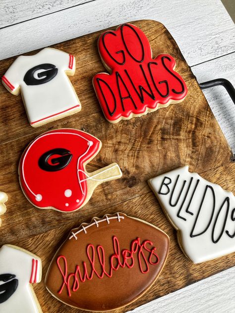 Georgia Bulldogs Cookies, Uga Birthday Party Decorations, Uga Cookies, Uga Cake, Bulldog Cookies, Georgia Bulldogs Cake, Bulldog Cake, Georgia Bulldawgs, Sports Cookies