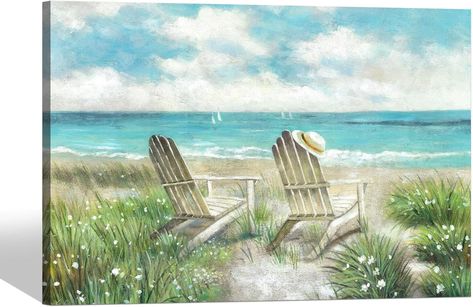 Amazon.com: SD SOFT DANCE Beach Canvas Wall Art Picture: Ocean Coastal Painting Sea Seascape Artwork Seaside Chair Print Decoration for Bedroom Living Room 36x24 Inch: Mixed Media Costal Pictures, Seascape Artwork, Coastal Painting, Canvas Wall, Canvas Wall Art, Living Room, Bedroom, Wall Art, Canvas