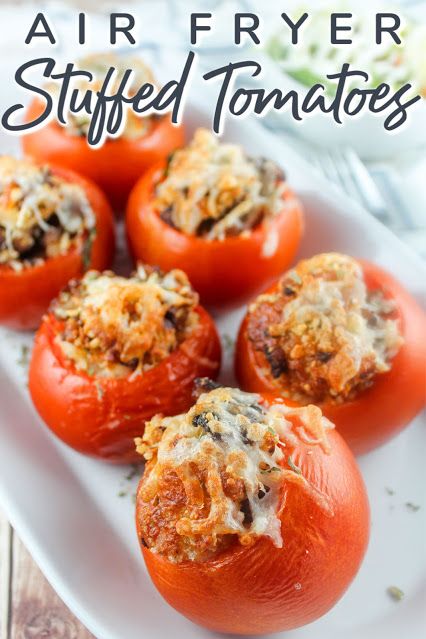 Air Fryer Stuffed Tomatoes are an easy dish you can have as a fancy appetizer or a main dish for any night. They go together quick, are filling and delish! Delish Appetizers, Stuffed Tomatoes, Fried Tomatoes, Healty Dinner, Fancy Appetizers, Veggie Fries, Sweet Italian Sausage, Air Fryer Dinner Recipes, Air Fryer Healthy