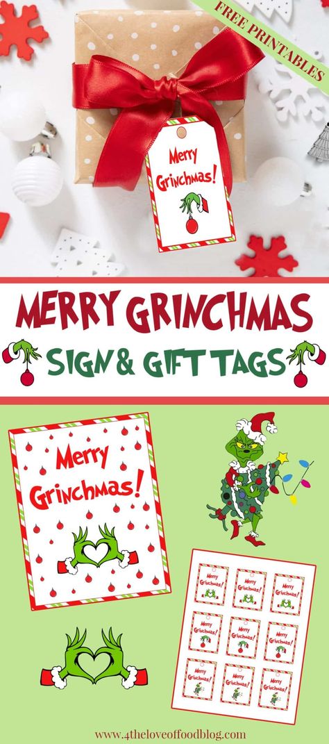 These adorable Grinch themed tags are the perfect addition to any gift or basket. Add the Merry Grinchmas sign to a frame for an easy gift idea or display at home for a fun and simple Christmas decoration! Grinch Tags Printable Free, Grinch Gift Tags, Merry Grinchmas Sign, Gumbo Recipe Crockpot, Easy Gift Idea, Merry Grinchmas, Printable Gift Tags, Fried Pickles, Party Projects