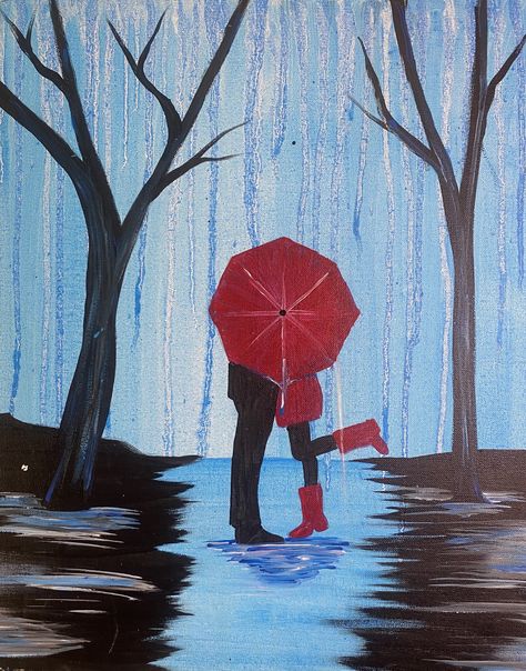 Rainy Day Painting Acrylic, Rainy Day Painting, Day Painting, Rain Painting, Painting Easy, Paint Night, Night Painting, Night Ideas, Rainy Days