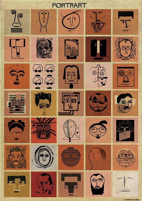 for PORTRART, federico babina studied the faces and works of famous protagonists in the art world, depicting them through symbolic portraits. Federico Babina, History India, Art Figures, Blonde Brunette, Famous Art, Italian Artist, Style Hair, Elements Of Art, Teaching Art