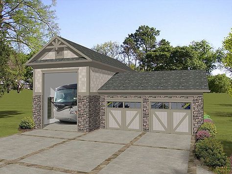 007G-0010: RV Garage Plan Plus Double Garage; 40'x42' Rv Garage Plans, Garage Extension, Garage Plans Detached, Garage Addition, Rv Garage, Roofing Options, Carport Designs, Garage Apartments, Garage House Plans