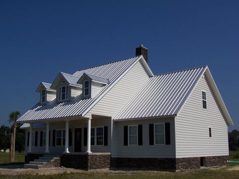 Galleries: Example Residential Rib Roofing - Reed's Metals Galvalume Metal Roof House, Galvalume Metal Roof, Grey Metal Roof, Galvalume Roof, Pre Engineered Metal Buildings, Metal Roof Panels, Metal Roof Houses, Post Frame Building, Roof Trim