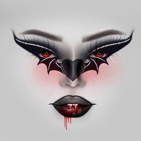 Halloween Facechart, Bat Makeup, Digital Face, Goth Eye Makeup, Holloween Makeup, Drag Make-up, Vampire Makeup, Face Charts, Makeup Drawing