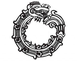 Mayan Ouroboruos - Snake or a dragon eating its own tail.Symbolizes regeneration, rebirth or the process of constantly recreating oneself to adapt to new surroundings and situations. Mayan Tattoo Designs, Aztec Tattoos Sleeve, Aztec Artwork, Jaguar Tattoo, Aztec Symbols, Mayan Tattoos, Aztec Tattoos, Ouroboros Tattoo, Serpent Tattoo