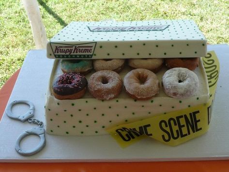 Krispy Kreme Cake, Police Cakes, Police Wedding, Funny Birthday Cakes, Wedding Sweets, Krispy Kreme, Son In Law, Grooms Cake, Retirement Parties